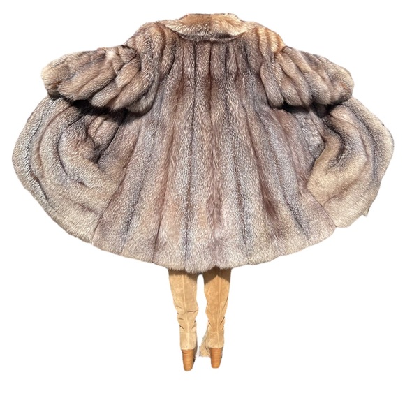 Women’s XL 2XL Sterling Crystal Fox Swing Coat Stroller Cutaway Hem Real Fur - Picture 9 of 14